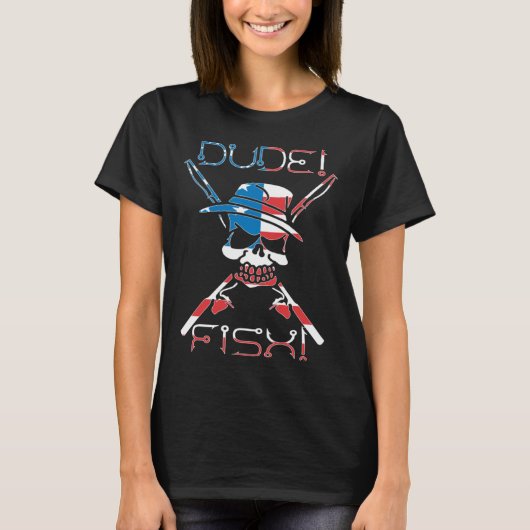 Dude Fish Skull & Fishing Rod American Flag T-shirt (Voorkant)