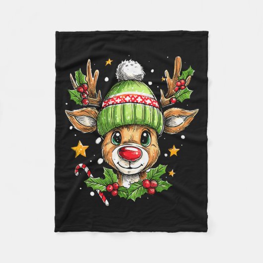 Dude Reindeer Christmas Lights Cozy Reindeer Boy X Fleece Deken (Voorkant)