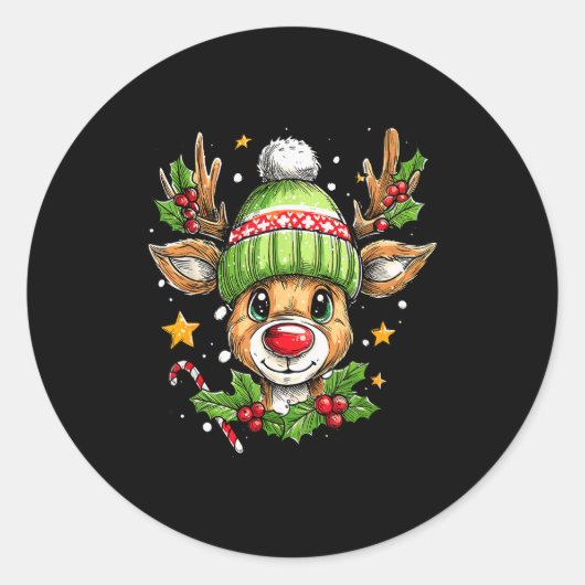 Dude Reindeer Christmas Lights Cozy Reindeer Boy X Ronde Sticker (Voorkant)