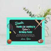 Dude Sports verjaardagsfeestje bedankt kaart (Staand voorkant)