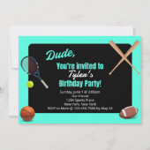 Dude Sports verjaardagsfeestje uitnodiging (Voorkant)