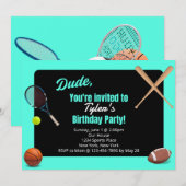 Dude Sports verjaardagsfeestje uitnodiging (Voorkant / Achterkant)