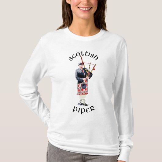Dudelsackspeler in rode kilt t-shirt (Voorkant)