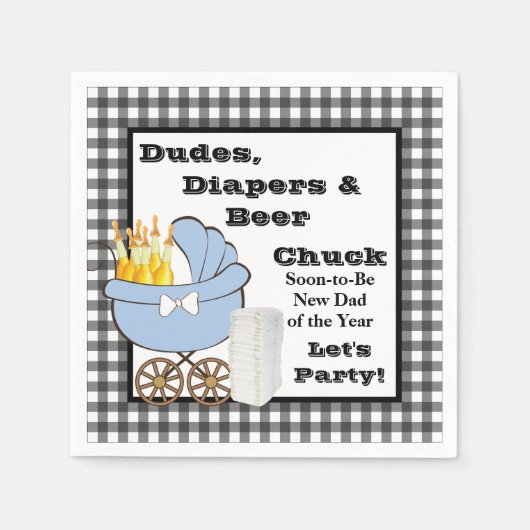 Dudes, Diapers en Beer Papa Shower Party Napkins Servet (Voorkant)