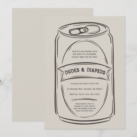 Dudes en luiers Baby shower uitnodiging voor manne (Voorkant / Achterkant)