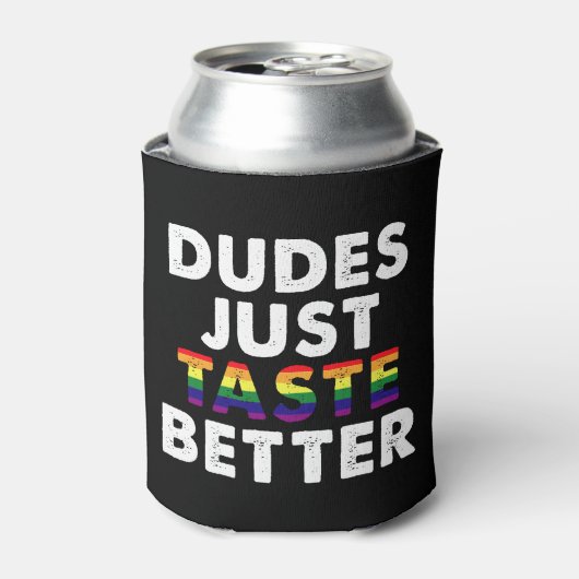 Dudes proeven gewoon beter gay pride cadeau idee blikjeskoeler (Blikje Voorkant)