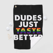 Dudes proeven gewoon beter gay pride cadeau idee golfhanddoek (Insitu)