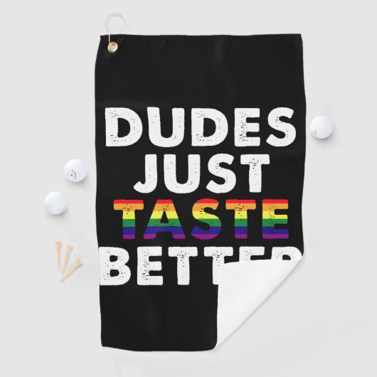 Dudes proeven gewoon beter gay pride cadeau idee golfhanddoek (Insitu)