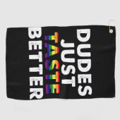 Dudes proeven gewoon beter gay pride cadeau idee golfhanddoek (Horizontaal)