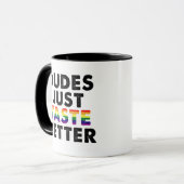 Dudes proeven gewoon beter gay pride cadeau idee mok (Voorkant links)