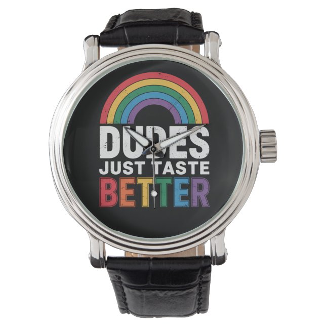 Dudes proeven gewoon beter Grappig Gay Pride LGBTQ Horloge (Voorkant)