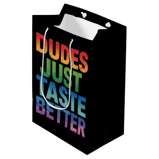 Dudes proeven gewoon beter Grappige Gay Pride LGBT Medium Cadeauzakje (Voorkant Gekanteld)