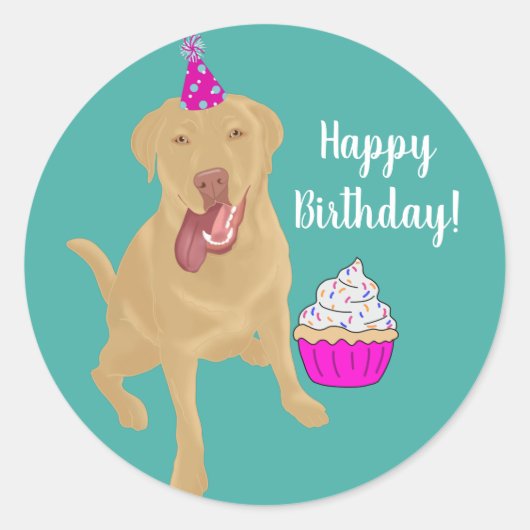 Dudley Labrador Birthday Classic Ronde Sticker (Voorkant)
