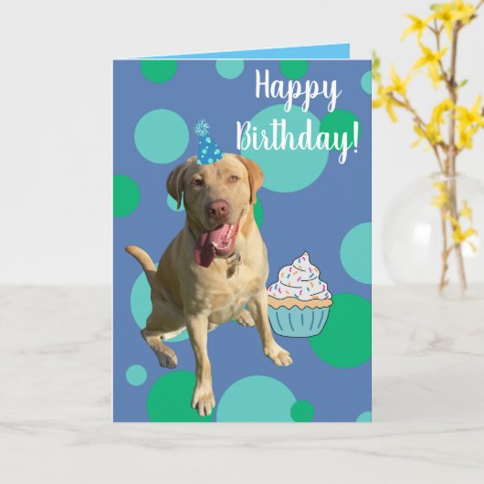 Dudley Labrador Birthday Kaart (Gele Bloem)