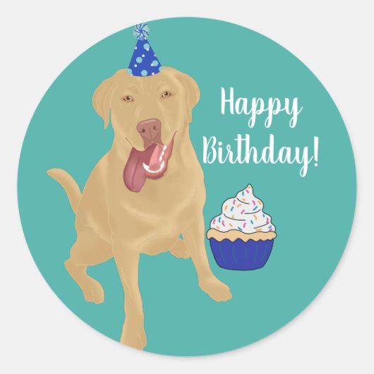 Dudley Labrador Birthday Ronde Sticker (Voorkant)