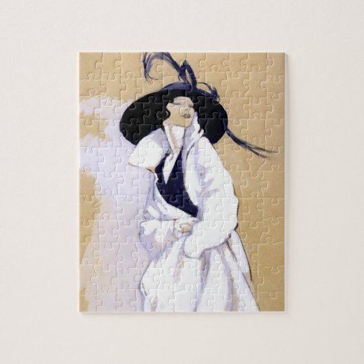 Dudovich Art Deco Illustratie "Vrouw in een witte Legpuzzel (Verticaal)