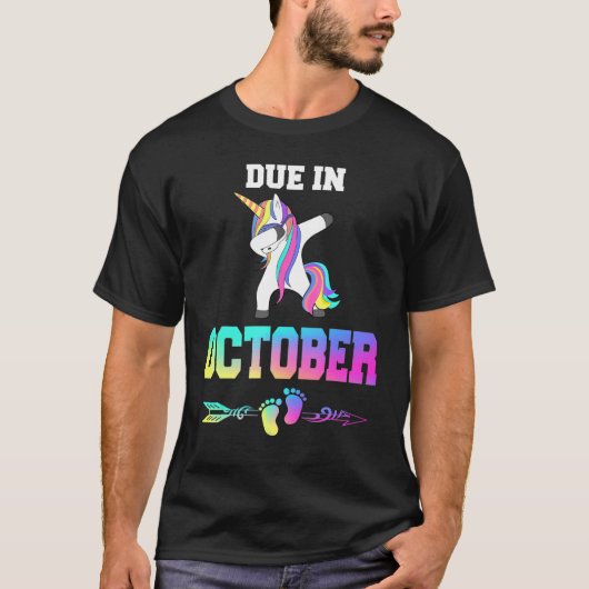 Due Date October Unicorn Women Pregnancy Announcem T-shirt (Voorkant)