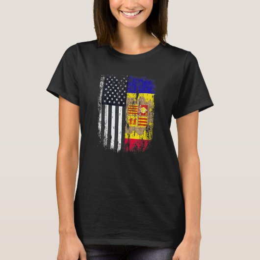 Duel Flag Andorra en Amerikaans burger van duel T-shirt (Voorkant)