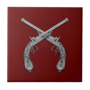 Dueling Antiek Pistolen Maroon Tegeltje