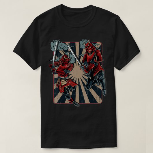 Dueling Samurai Retro  Japans kunstwerk T-shirt (Design voorkant)