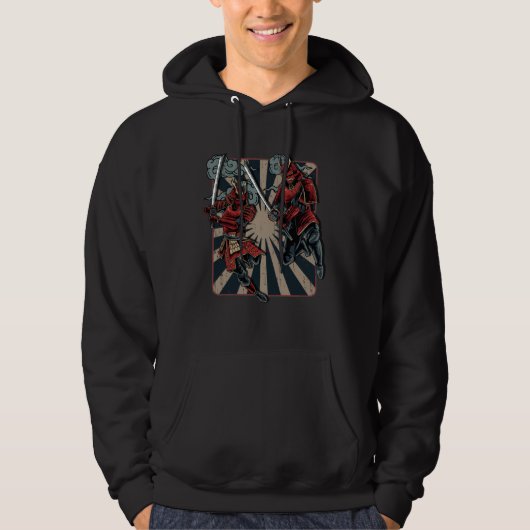 Dueling Samurai Retro Vintage Japanese ArtArtwork Hoodie (Voorkant)