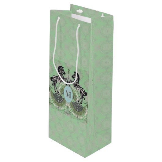 Dueling Zebra Monogram Ctr Wijn Cadeautas (Voorkant Gekanteld)