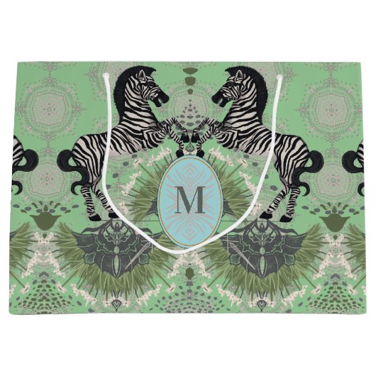 Dueling Zebra Monogram Groot Cadeauzakje (Voorkant)