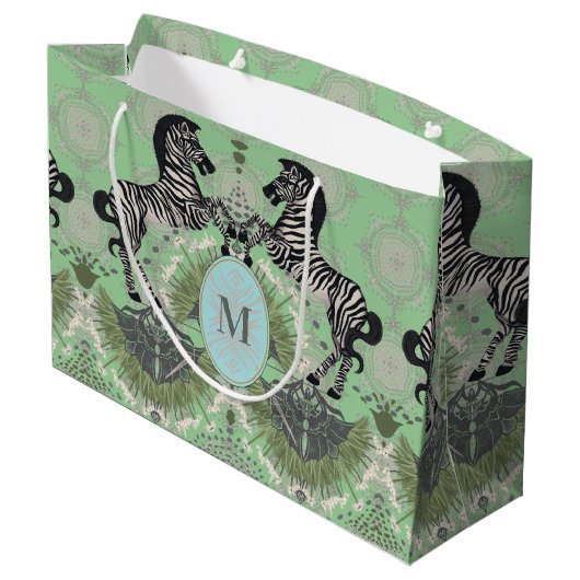 Dueling Zebra Monogram Groot Cadeauzakje (Achterkant Gekanteld)
