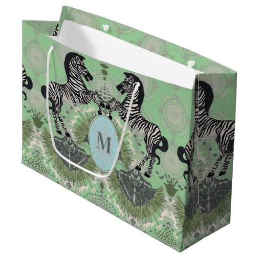 Dueling Zebra Monogram Groot Cadeauzakje (Voorkant Gekanteld)