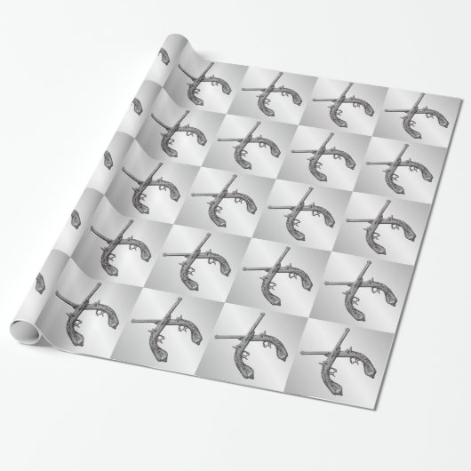 Duelpistolen Zilver Cadeaupapier (Uitgerold)