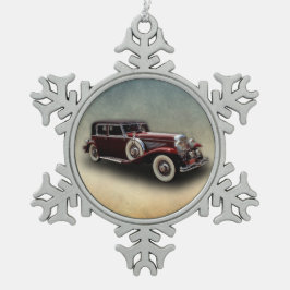 Duesenberg (Duesy) Model J Klassieke auto Tin Sneeuwvlok Ornament