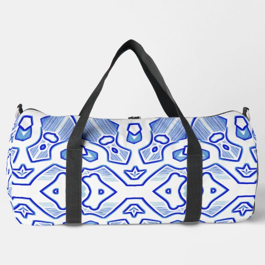 Duffel Bag, Modern blauw & wit klassiek design Plunjezak (Voorkant)