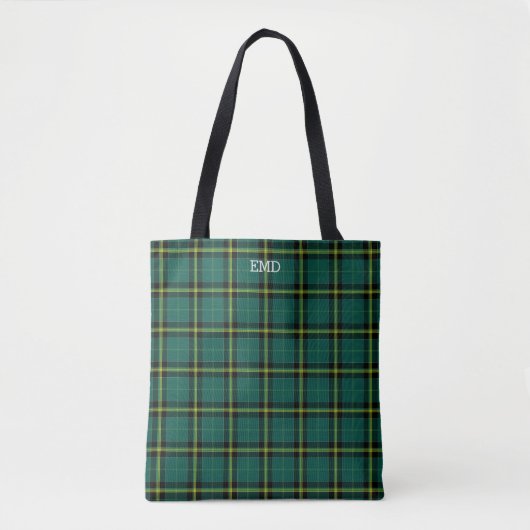 Duffy Clan Tartan Green Plaid Monogram Tote Bag (Voorkant)