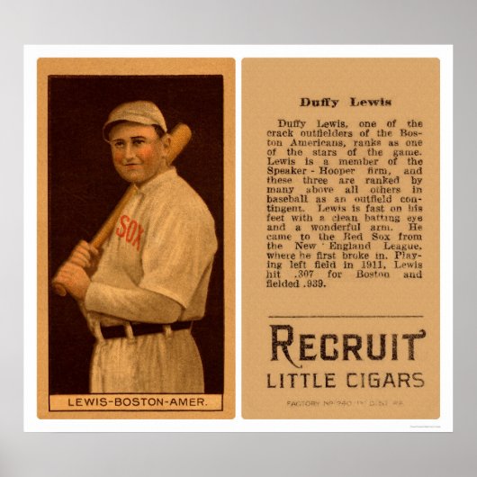 Duffy Lewis Red Sox Baseball 1912 Poster (Voorkant)