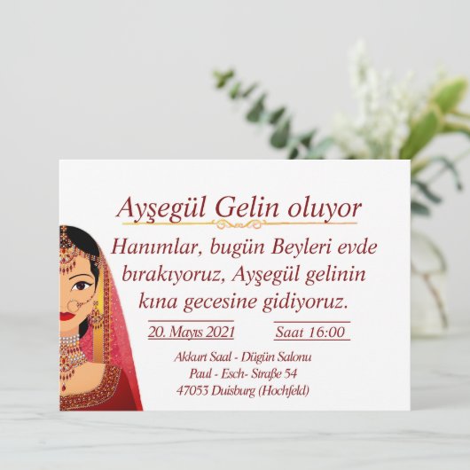 Dügün kina kaart (Staand voorkant)