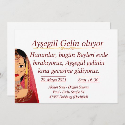 Dügün kina kaart (Voorkant / Achterkant)