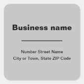 Duidelijk BedrijfsAdres van Teksten op Grijs Vierkante Sticker (Voorkant)