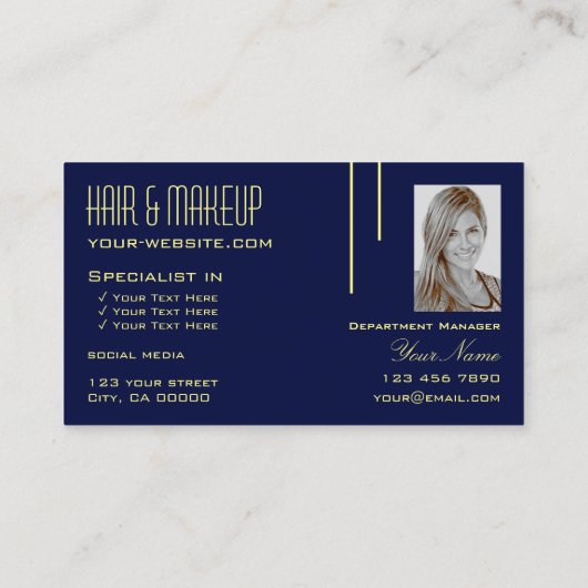 Duidelijk donker indigo blauw met Logo en stijlvol Visitekaartje (Achterkant)