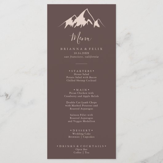 Duidelijk gebergte — landdiner menu (Voorkant)