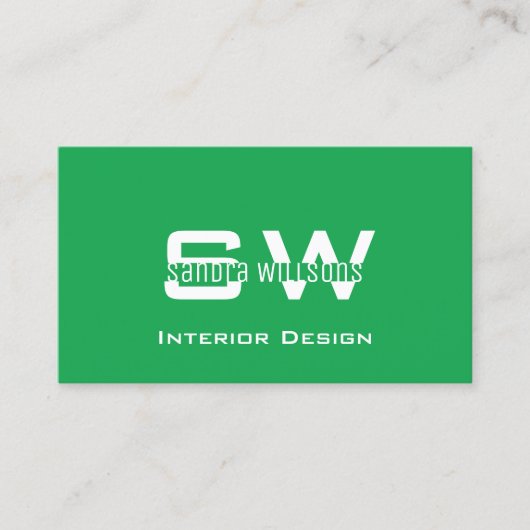 Duidelijk Gras Groen en Wit Eenvoudig met Monogram Visitekaartje (Voorkant)