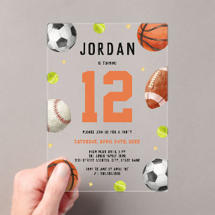 Duidelijk jongens sport thema verjaardagsfeestje acryl uitnodigingen