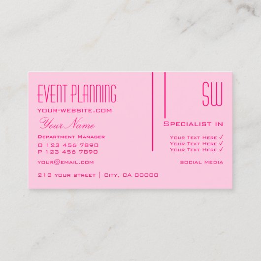 Duidelijk Licht Baby Roze met Professionele Initia Visitekaartje (Achterkant)