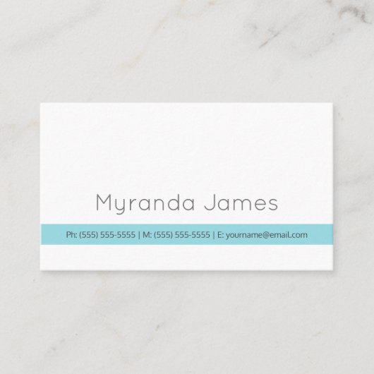 Duidelijk Wit Eenvoudig Aqua Stripe Minimaal Conta Visitekaartje (Voorkant)