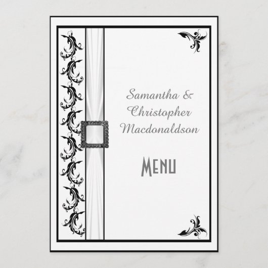 Duidelijk zwart en wit kant bruiloft menu (Voorkant)