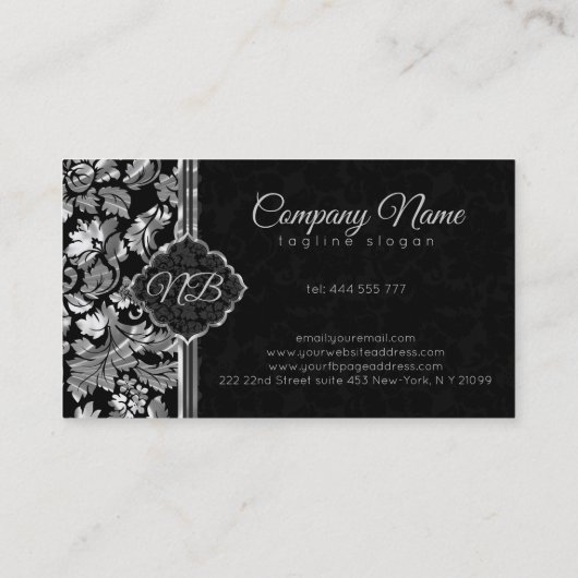 Duidelijk zwart en zilveren damast visitekaartje (Achterkant)