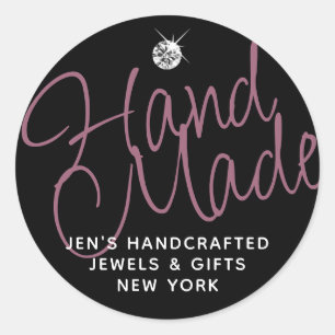 Duidelijk Zwart Luxe Strass Elegant Handgemaakt Ronde Sticker