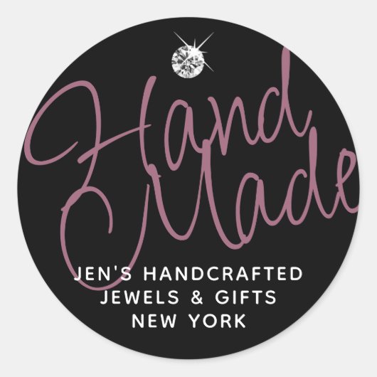 Duidelijk Zwart Luxe Strass Elegant Handgemaakt Ronde Sticker (Voorkant)