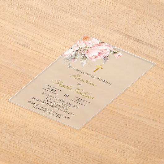 Duidelijke acryl bloemen Spaanse doop Acryl Uitnodigingen (Laagn)