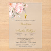Duidelijke acryl bloemen Spaanse doop Uitnodigingen (Voorkant)