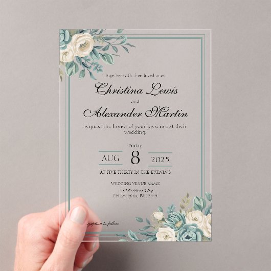 Duidelijke Acryl Formele Bloemen Huwelijksuitnodig Acryl Uitnodigingen (Insitu (Draagbaar))